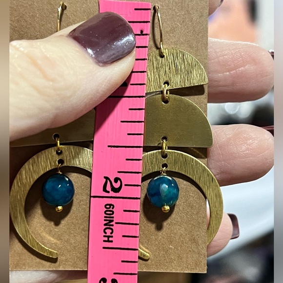 Hand Crafted Raw Brass & Glass Moon Phase Earrings - Picture 6 of 6